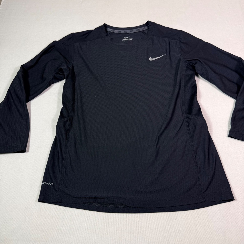 Nike Dri-FIT Training Top Large Black Long Sleeve Mesh Athletic Running Gym